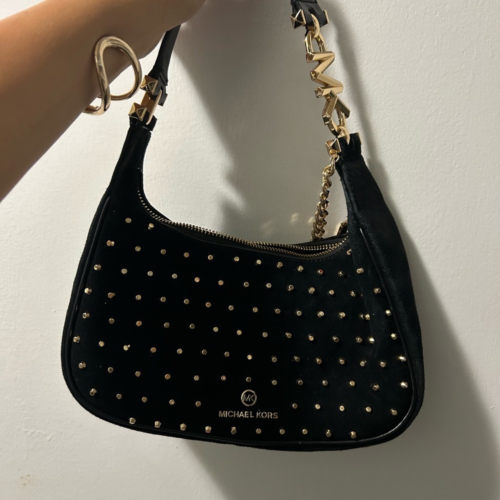 Michael Kors Black and Gold Studded Shoulder Bag